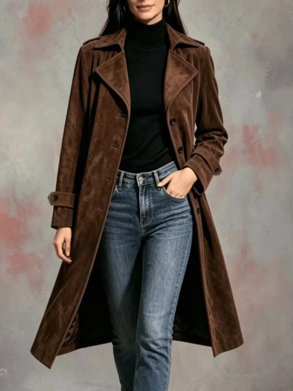 Elegant Women'S Vintage Coat - Classic Lapel Design, Front Button Closure